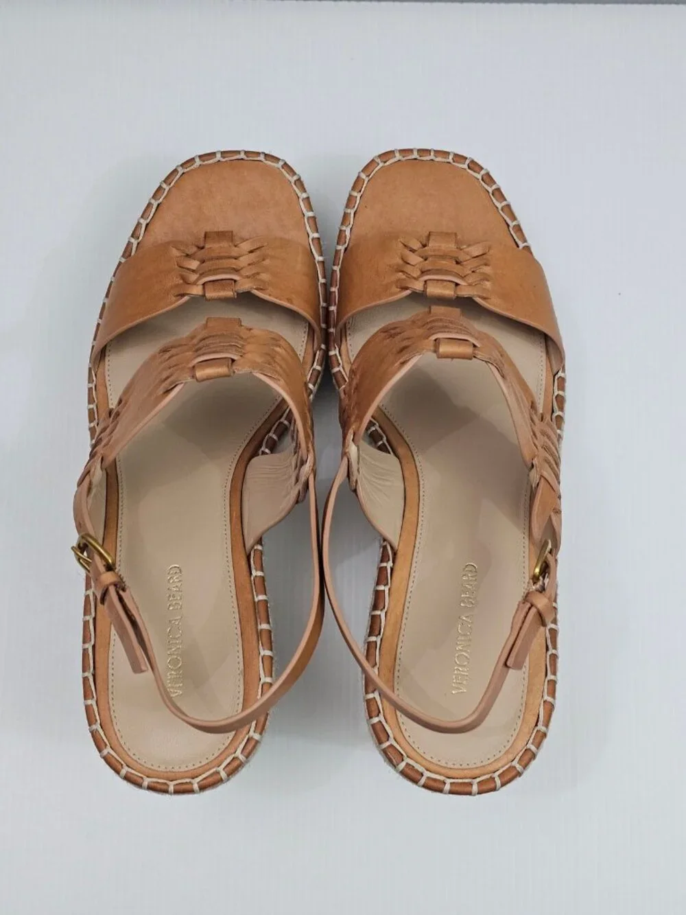Veronica Beard Riya Espadrille Wedge Sandal Womens 10 Tan Leather Platform NEW